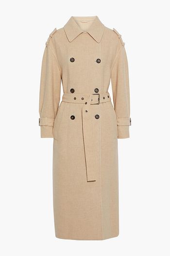 BRUNELLO CUCINELLI Double-breasted belted cashmere and cotton-blend coat