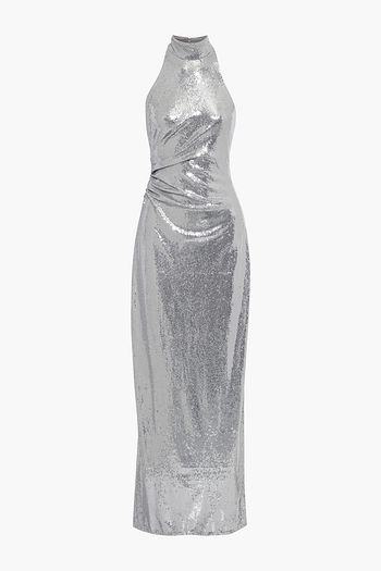 HALSTON Zenia draped sequined tulle gown