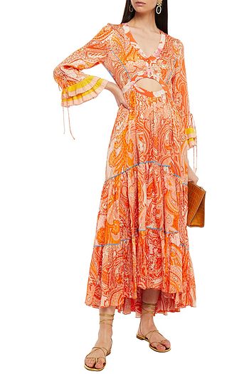 ETRO فستان متوسط الطول وبتصميم ملموم من الجاكار والساتان الحريري المطبع برسومات