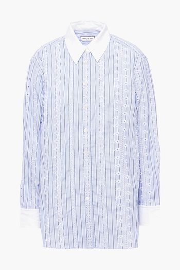 PAUL & JOE Broderie anglaise-trimmed striped cotton-poplin shirt