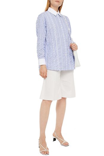 PAUL & JOE Broderie anglaise-trimmed striped cotton-poplin shirt