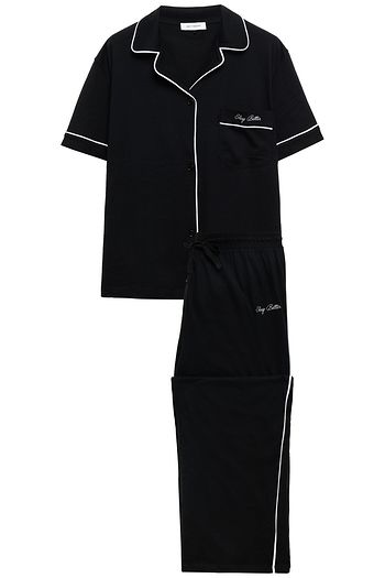 NINETY PERCENT Embroidered organic cotton-jersey pajama set