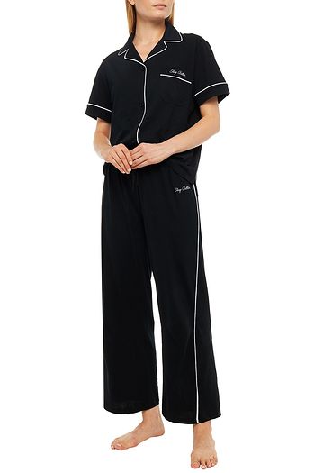 NINETY PERCENT Embroidered organic cotton-jersey pajama set