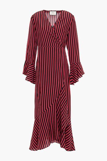 RIXO Luna striped silk crepe de chine midi wrap dress