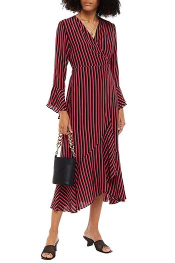 RIXO Luna striped silk crepe de chine midi wrap dress