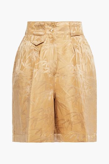 ETRO Pleated linen and silk-blend jacquard shorts