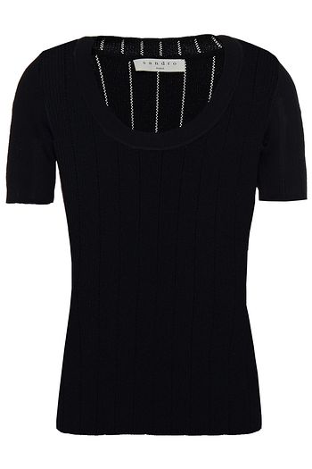 SANDRO Pointelle-trimmed ribbed-knit top