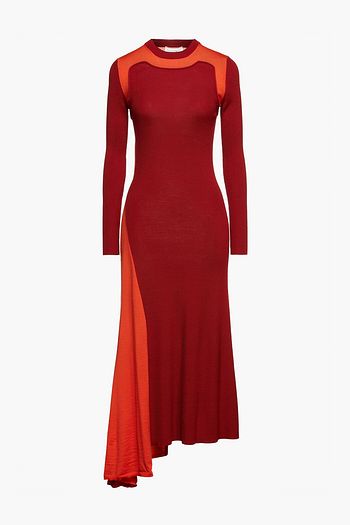 ALEXANDER MCQUEEN Asymmetric two-tone ribbed-knit midi dress