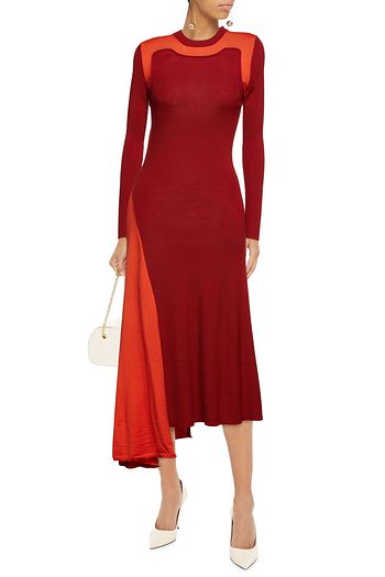ALEXANDER MCQUEEN Asymmetric two-tone ribbed-knit midi dress