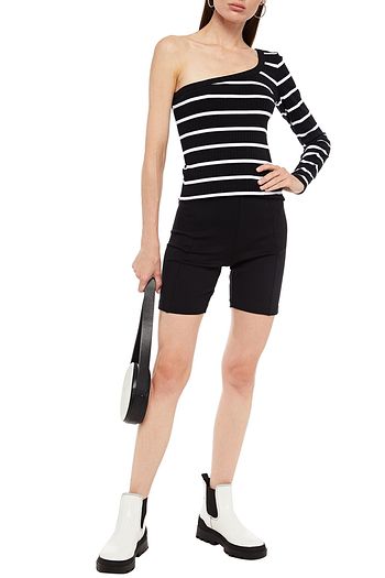 NINETY PERCENT One-shoulder ribbed striped cotton-blend jersey top