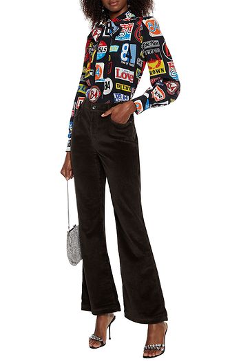 DOLCE & GABBANA Appliquéd cotton-blend corduroy flared pants