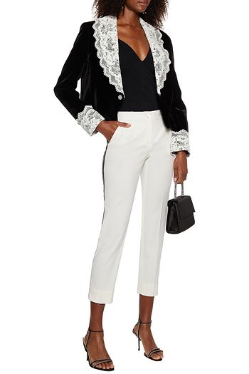 DOLCE & GABBANA Cropped monogram-trimmed wool-blend slim-leg pants