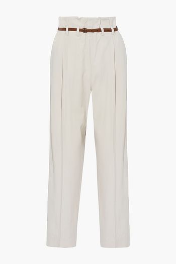 BRUNELLO CUCINELLI Belted wool and cotton-blend twill wide-leg pants
