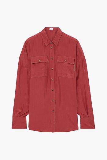 BRUNELLO CUCINELLI Bead-embellished crinkled silk-satin shirt