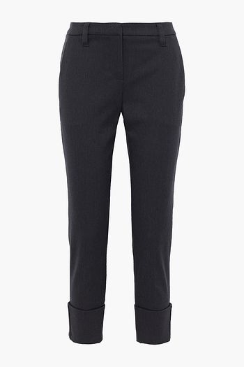 BRUNELLO CUCINELLI Cropped bead-embellished cotton-blend twill slim-leg pants