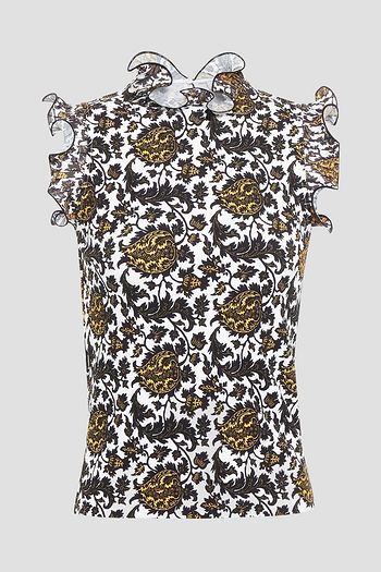 SANDRO Dam ruffled printed ribbed jersey top
