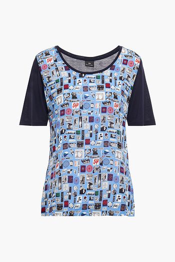 PS PAUL SMITH Paneled printed silk crepe de chine and modal-jersey T-shirt