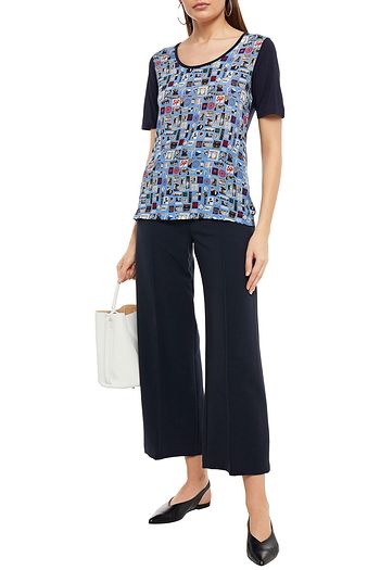 PS PAUL SMITH Paneled printed silk crepe de chine and modal-jersey T-shirt