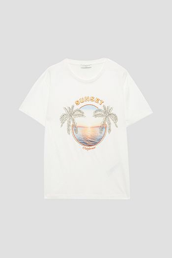 SANDRO Suny T-Shirt aus Baumwoll-Jersey mit Print und Verzierung