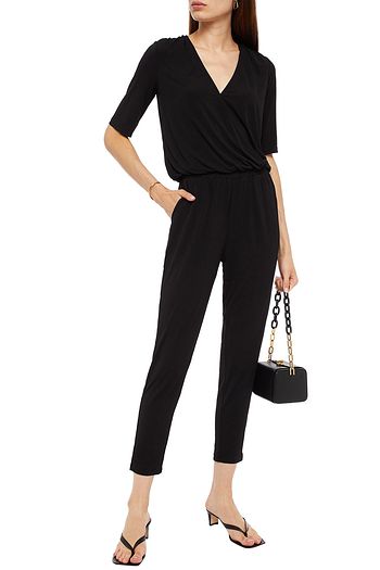 GESTUZ Cropped wrap-effect stretch-jersey jumpsuit