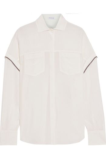 BRUNELLO CUCINELLI Bead-embellished silk crepe de chine shirt