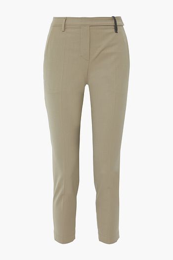 BRUNELLO CUCINELLI Cropped bead-embellished wool-blend twill tapered pants