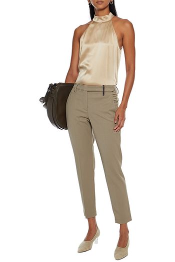 BRUNELLO CUCINELLI Cropped bead-embellished wool-blend twill tapered pants