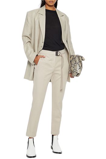 BRUNELLO CUCINELLI Belted cotton-blend twill slim-leg pants