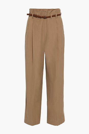 BRUNELLO CUCINELLI Belted wool and cotton-blend twill wide-leg pants