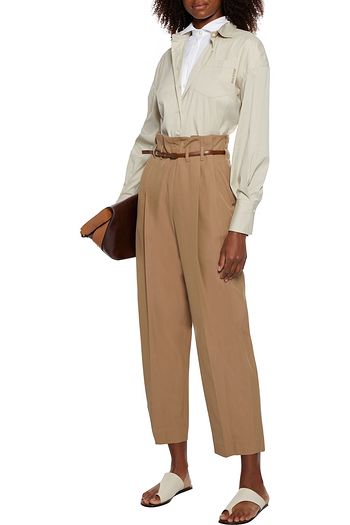 BRUNELLO CUCINELLI Belted wool and cotton-blend twill wide-leg pants