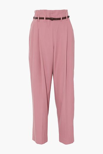 BRUNELLO CUCINELLI Cropped belted wool and cotton-blend twill wide-leg pants
