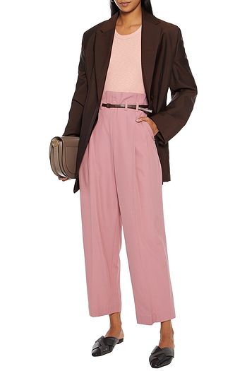 BRUNELLO CUCINELLI Cropped belted wool and cotton-blend twill wide-leg pants