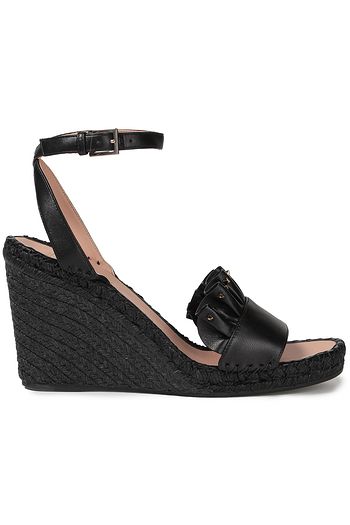 VALENTINO GARAVANI Studded ruffle-trimmed leather wedge espadrille sandals
