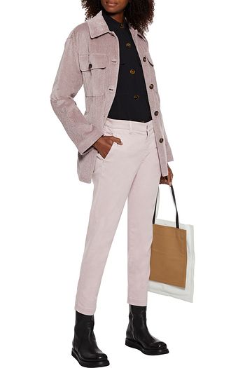 BRUNELLO CUCINELLI Bead-embellished cotton-blend twill slim-leg pants