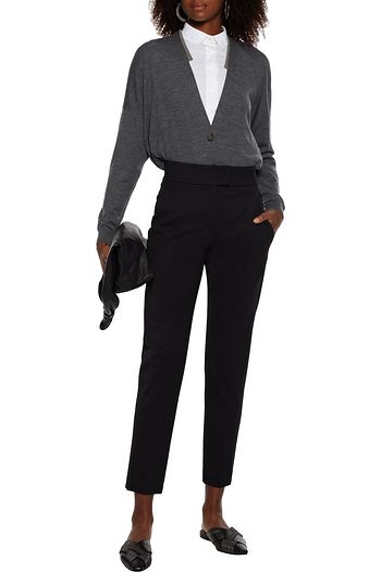 BRUNELLO CUCINELLI Bead-embellished mélange wool and cashmere-blend cardigan