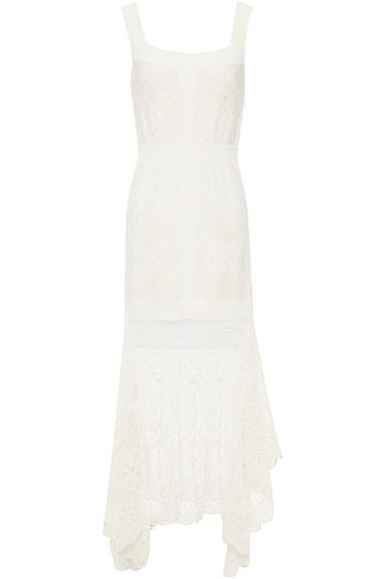 ALEXANDER MCQUEEN Asymmetric paneled crochet and jacquard-knit midi dress