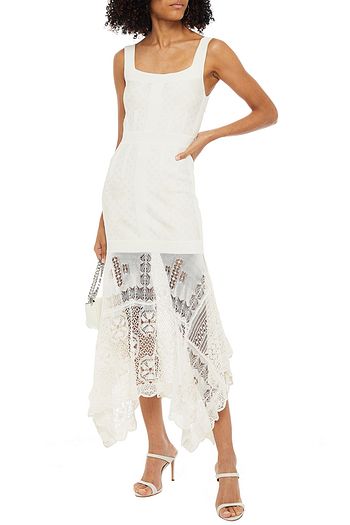 ALEXANDER MCQUEEN Asymmetric paneled crochet and jacquard-knit midi dress