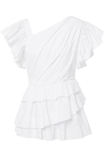 ALEXANDER MCQUEEN Tired ruffled cotton-poplin and jersey top