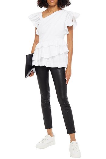 ALEXANDER MCQUEEN Tired ruffled cotton-poplin and jersey top