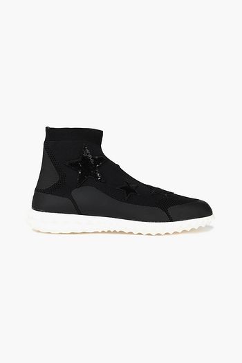 VALENTINO GARAVANI High-Top-Sneakers aus beschichtetem Stretch-Strick mit Verzierung