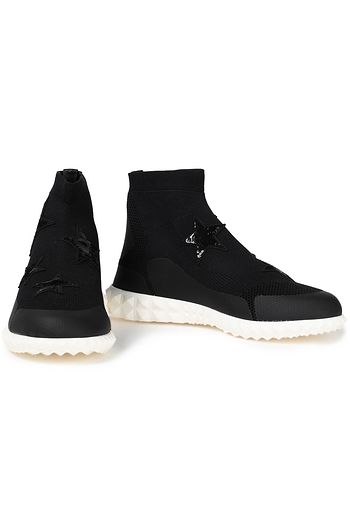 VALENTINO GARAVANI High-Top-Sneakers aus beschichtetem Stretch-Strick mit Verzierung