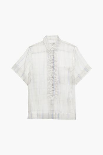 LEE MATHEWS Sandy ruffled checked silk-organza shirt