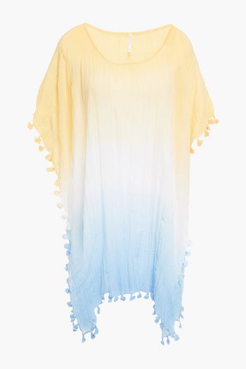 SEAFOLLY Tassel-trimmed crinkled dégradé cotton-gauze coverup