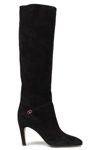 VALENTINO GARAVANI Logo-embellished suede knee boots