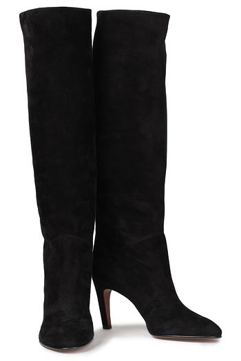 VALENTINO GARAVANI Logo-embellished suede knee boots