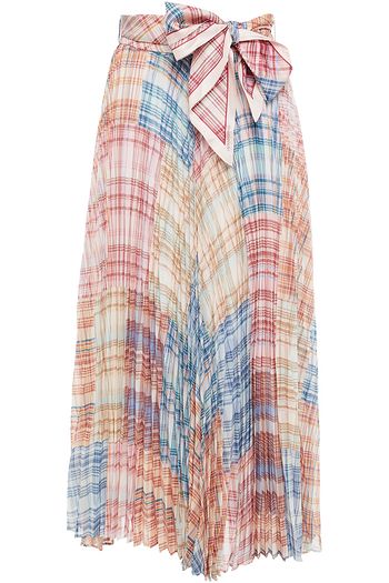 ZIMMERMANN Charm Sunray belted pleated checked crepe de chine midi skirt