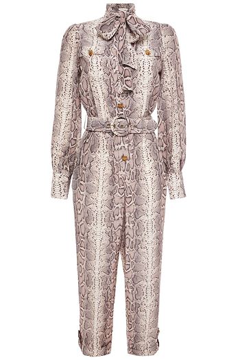 ZIMMERMANN Cropped pussy-bow snake-print silk crepe de chine jumpsuit