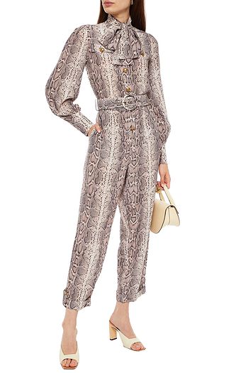 ZIMMERMANN Cropped pussy-bow snake-print silk crepe de chine jumpsuit