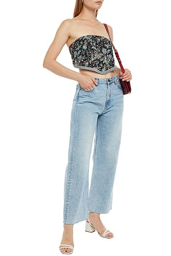 BA&SH Bimba strapless cropped floral-print woven top