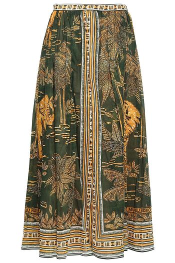 VALENTINO Gathered printed cotton-mousseline maxi skirt